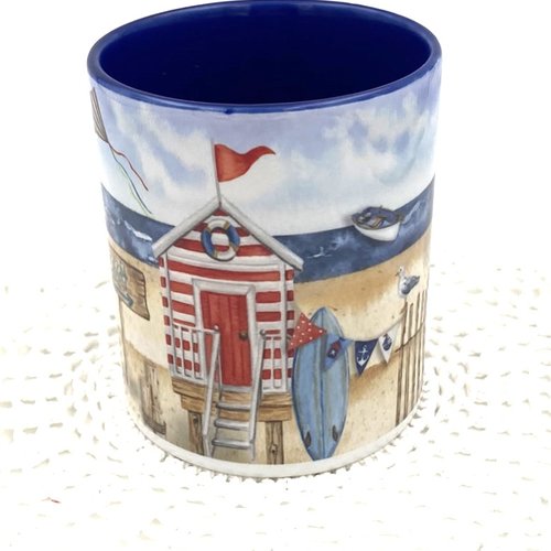 Mug plage céramique intérieur et bord en couleur d'une capacité de 350 ml