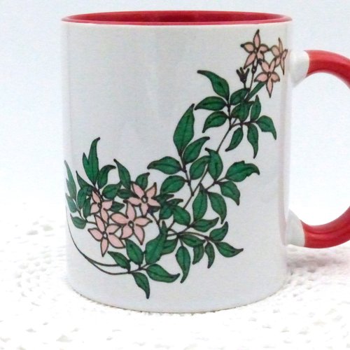 Mug fleurs personnalisable avec un prénom en céramique intérieur et bord en couleur d'une capacité de 350 ml