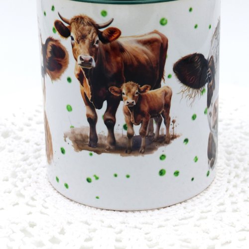 Mug vaches en céramique intérieur et bord en couleur d'une capacité de 350 ml