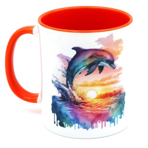 Mug dauphin multicolore en céramique intérieur et bord en couleur d'une capacité de 350 ml