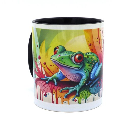 Mug grenouille multicolore en céramique intérieur et bord en couleur d'une capacité de 350 ml