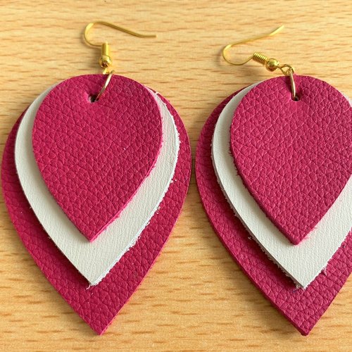 Boucles d'oreille en alliage sans plomb ni nickel doré en cuir véritable - modèle goutte