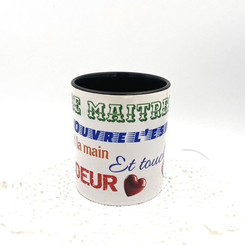 Pot à crayon maitresse en céramique intérieur et bord de couleur noire d'une capacité de 360 ml