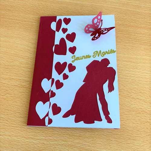 Carte pour mariage bordeaux et blanche personnalisable avec enveloppe