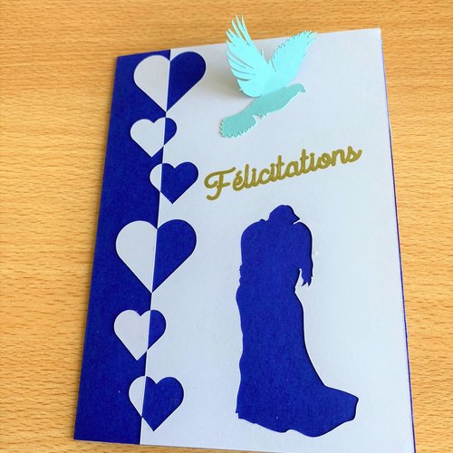 Carte pour mariage bleu et blanche personnalisable avec enveloppe