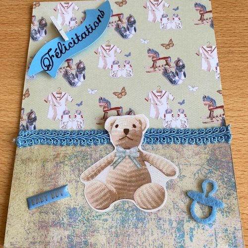 Carte de felicitations pour une naissance verte/bleue avec enveloppe