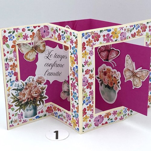 Carte fleurie en forme de z - modèle rose