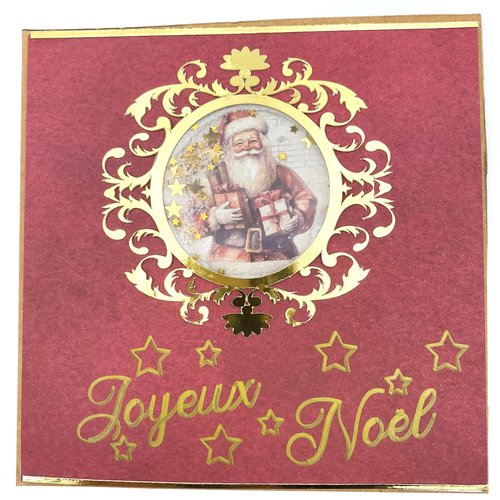 Carte de noel simple avec shaker et enveloppe assortie - modèle rouge pere noel