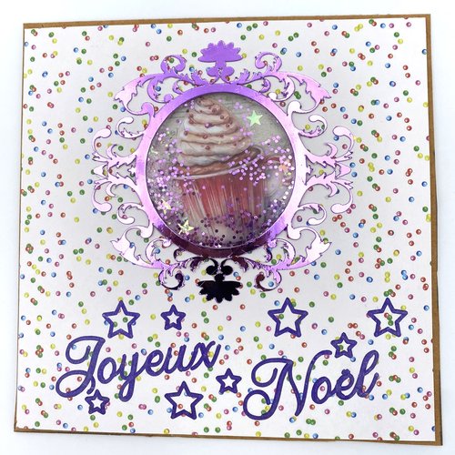 Carte de noel simple avec shaker et enveloppe assortie - modèle rose gateau