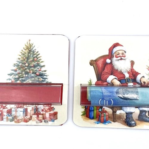 Lot de 2 cartes de noel porte billets plastifié au format carte bancaire - sapin