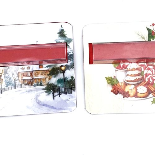 Lot de 2 cartes de noel porte billets plastifié au format carte bancaire - bonhomme de neige et chocolat chaud
