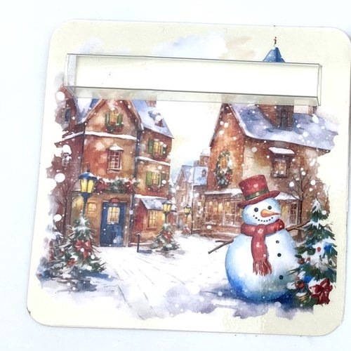 Carte de noel porte billets plastifié au format 10 x 10 - bonhomme de neige
