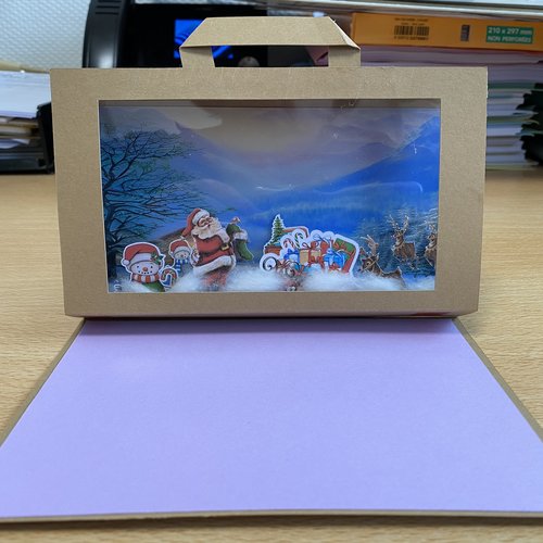 Carte de noel valisette 3d - père noël et traineau
