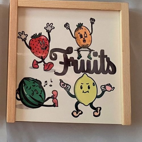 4 sous verre en bois dessous liège dans une boite en bois sublimé - fruits
