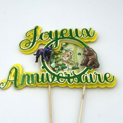 Cake topper shaker  dans les tons bleus : livre de la jungle