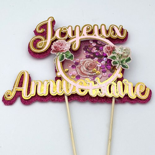 Cake topper shaker  dans les tons roses : roses