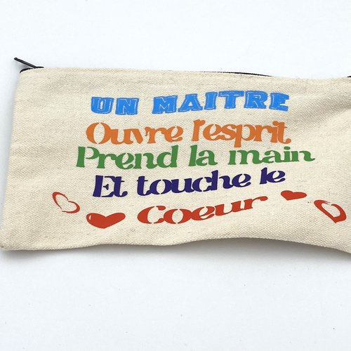 Trousse remerciement maitre ou maitresse en toile floqué de thermocollant