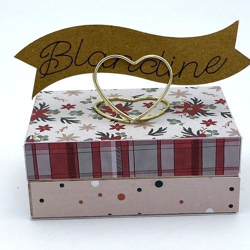 Lot de 3 boites en bois marque place, décorée de motif de noel - cadeau invites poinsettia