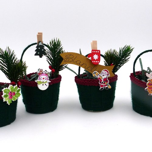 Lot de 4 petits paniers invites vert pour repas de noel - cadeau invites