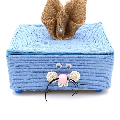 Petit coffre en macrame bleu