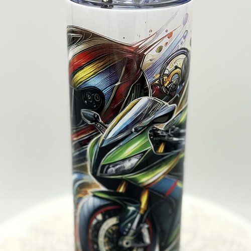 Tumbler isotherme de 20 oz (environ 600 ml) avec couvercle et paille - thème moto