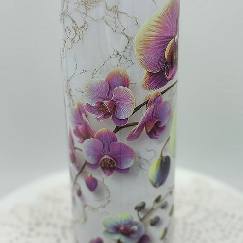 Tumbler isotherme de 20 oz (environ 600 ml) avec couvercle et paille - thème orchidees