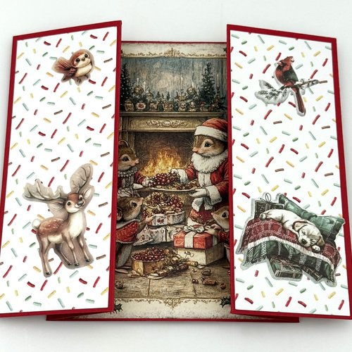 Carte de noel avec pop-up formant un tableau avec des petites souris et enveloppe assortie