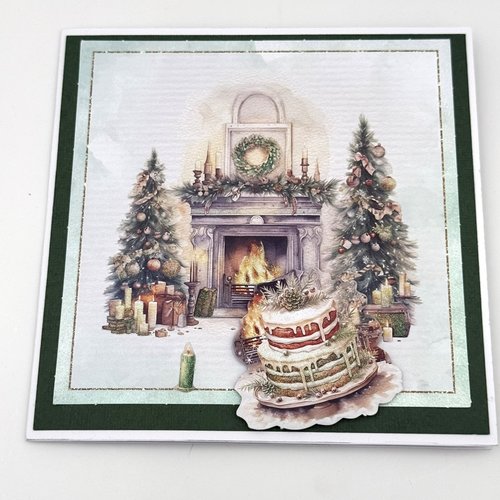 Carte de noel double verte avec pop-up gourmandises et enveloppe assortie