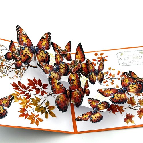 Carte pop up papillons dans les tons oranges avec enveloppe assortie