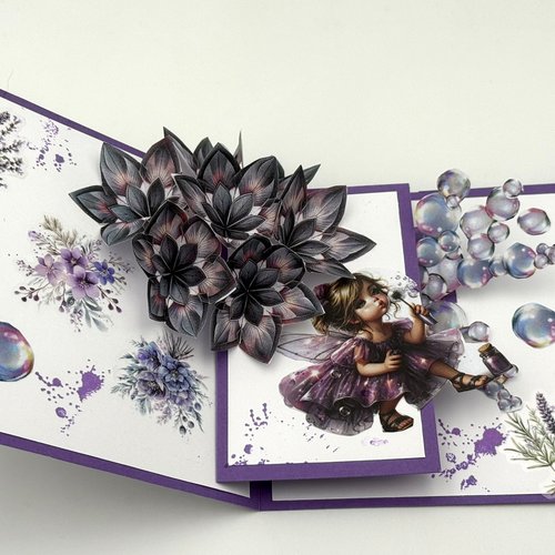 Carte pop up bulles dans les tons violets avec enveloppe assortie