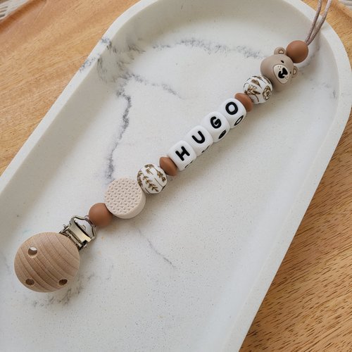 Attache tetine ourson beige