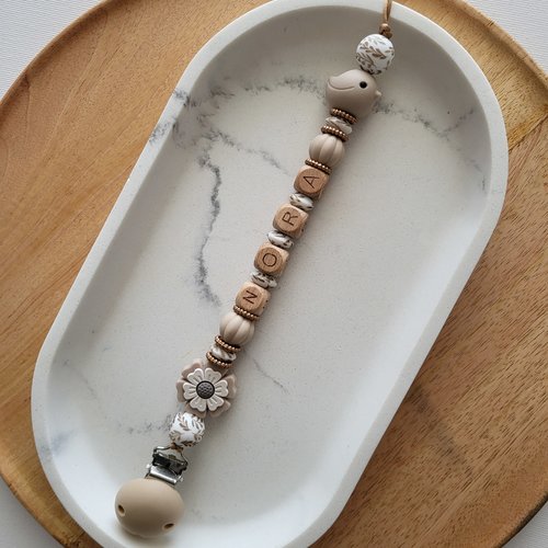 Attache tetine fille , oiseau fleur