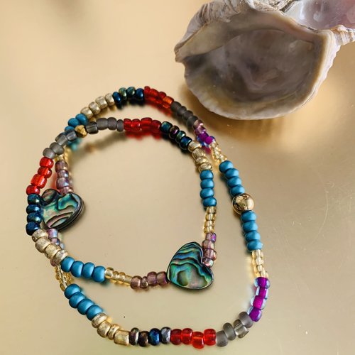 Bijoux cheville et bracelet  abalone perles de rocaille