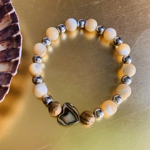 Bracelet perles coquillage hématite