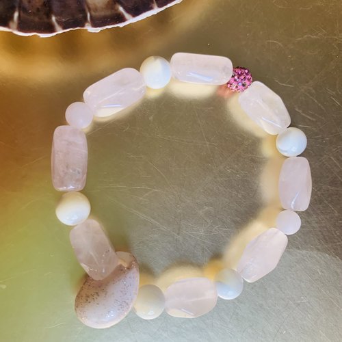 Bracelet quartz rose coquillages