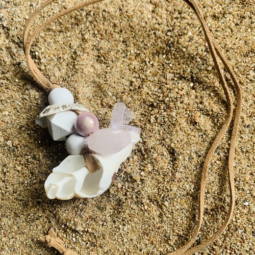Collier coquillage quartz rose