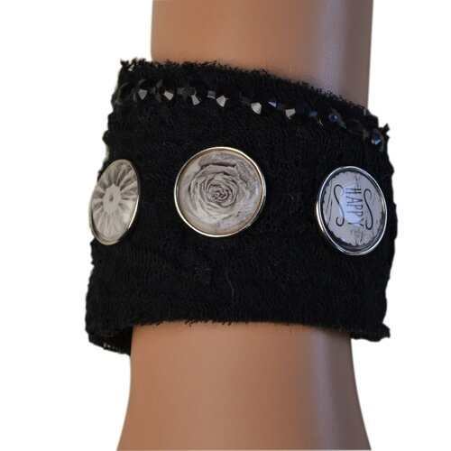 Bracelet-manchette unique et original bracelet en laine feutre noir  style bohémien, vintage,  bracelet en laine feutre unique art deco
