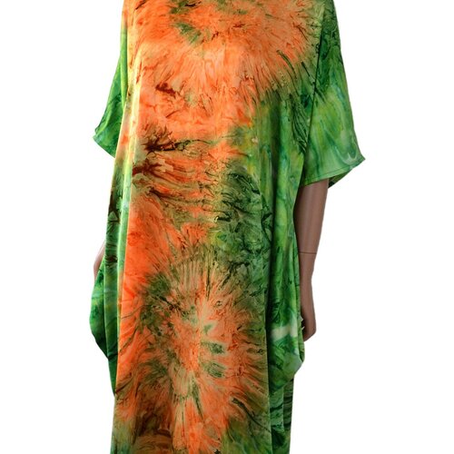 Robe tunique légère d'été pour la saison estivale et les vacances couleur vert orange style tie and dye
