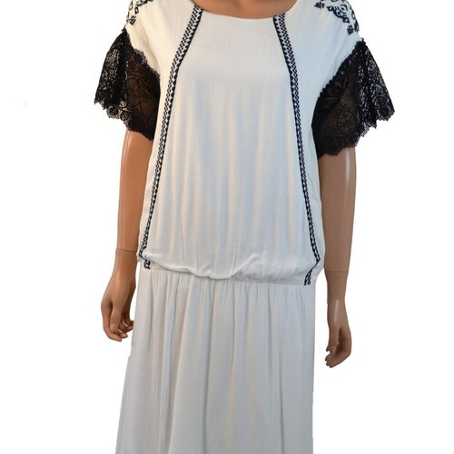 Unique  robe de soirée ,robe de fête blanc et noir  en tissu coton avec  dentelles  du calais