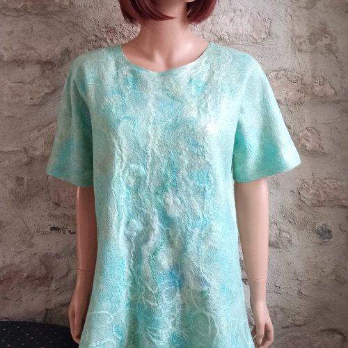 Haut,tunique,pull en laine merinos pur couleur menthe