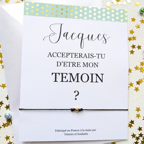 Invitation au mariage temoin avec un bracelet minimaliste sur un cordon