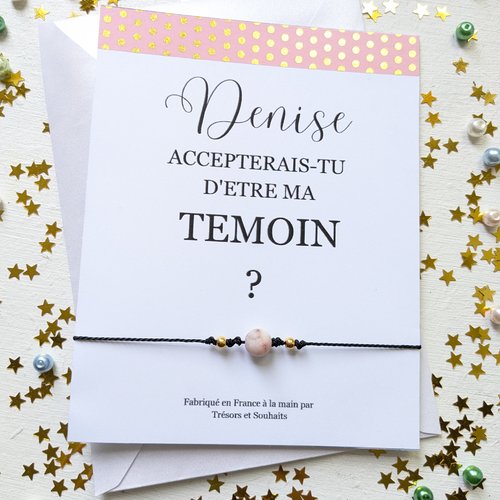 Bracelet en perles cadeau de mariage pour un témoin avec carte d'invitation