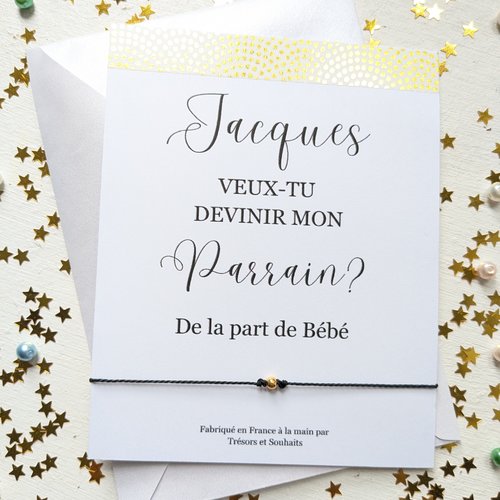 Cadeau pour un parrain, nom personnaliser support de cordon avec une perle, carte de demande, nouveau bébé