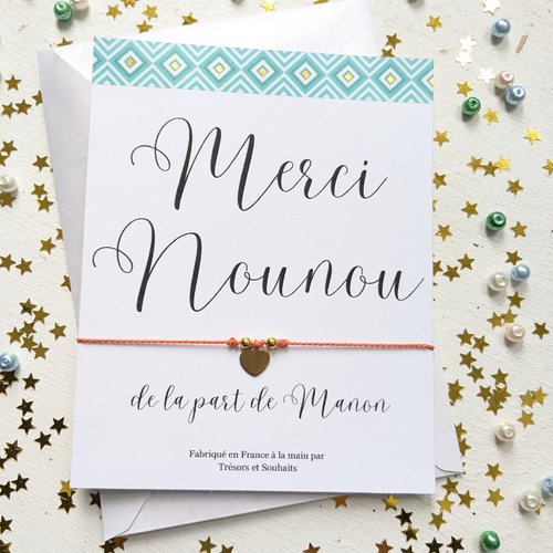 Bracelet pour une nounou, cadeau de remerciement, carte de remerciement personnalisée