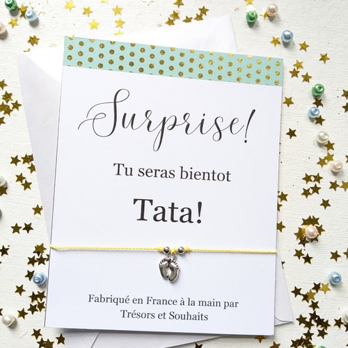 Bracelet, faire-part de naissance, cadeau de tante, carte de naissance