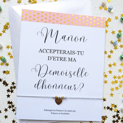 Bracelet pour demoiselle d'honneur, cadeau de mariage, bijou témoin, carte personnalisée