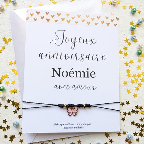 Bracelet de breloque, cadeau joyeux anniversaire, carte personalisee