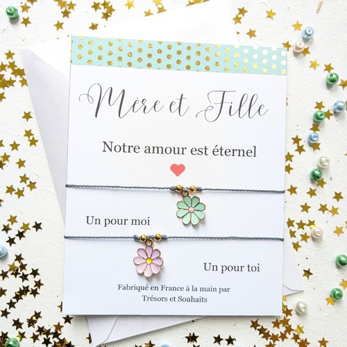 Bracelets à breloques mère et fille, cadeau bijoux, carte imprimée, bracelets d'amitié à partager