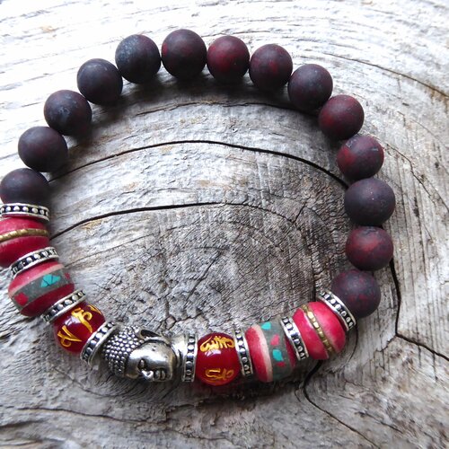 Bracelet tibétain de méditation perle agate et os de yack