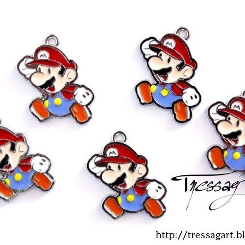 Lot de 5 charms "petit" 20mm breloques mario bros nintendo - mario paper